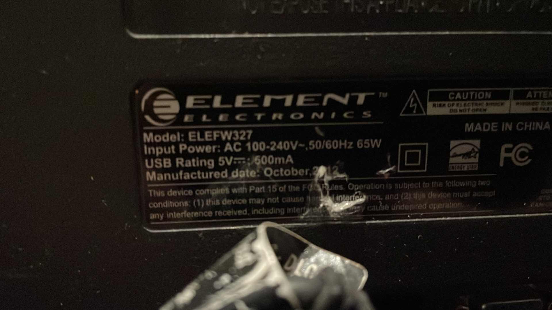 Photo 1 of ELEMENT 32” LCD TV
MODEL ELEFW327