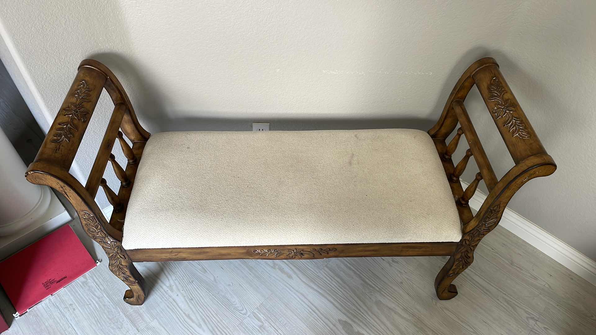 Photo 1 of FRENCH STYLE CARVED WOOD & FABRIC BENCH