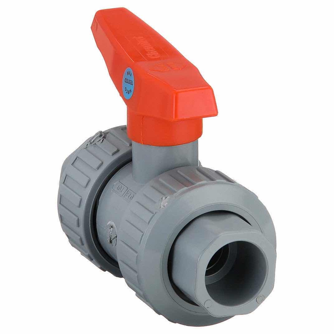 Photo 1 of CHEMTROL MANUAL TWO-WAY BALL VALVE: 3/4 IN, CPVC, STRAIGHT, TRUE UNION SOCKET/TRUE UNION NPT, LEVER (2)
