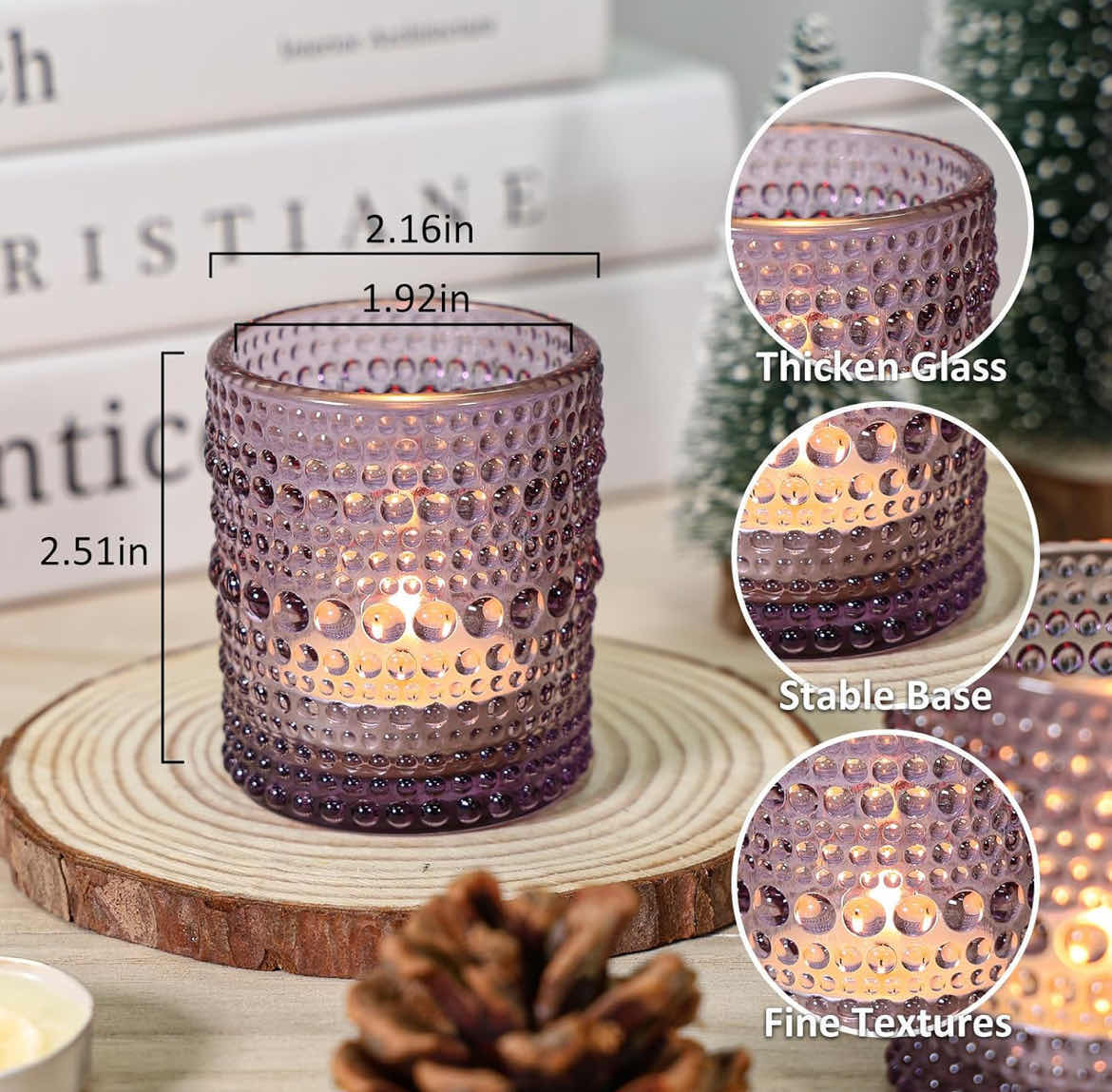 Photo 2 of 48 PCS VOTIVE CANDLE HOLDERS, PURPLE GLASS CANDLE HOLDERS BULK FOR TABLE CENTERPIECE, TEA LIGHTS CANDLE HOLDER FOR WEDDING SHOWER, PARTY AND HOME DECOR