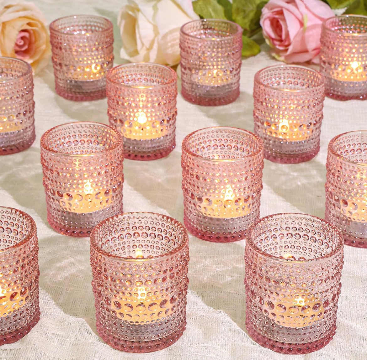 Photo 1 of 36 PCS VOTIVE CANDLE HOLDERS, PINK GLASS CANDLE HOLDER BULK FOR TABLE CENTERPIECE, TEA LIGHTS CANDLE HOLDERS FOR WEDDING SHOWER, PARTY AND HOME DECOR