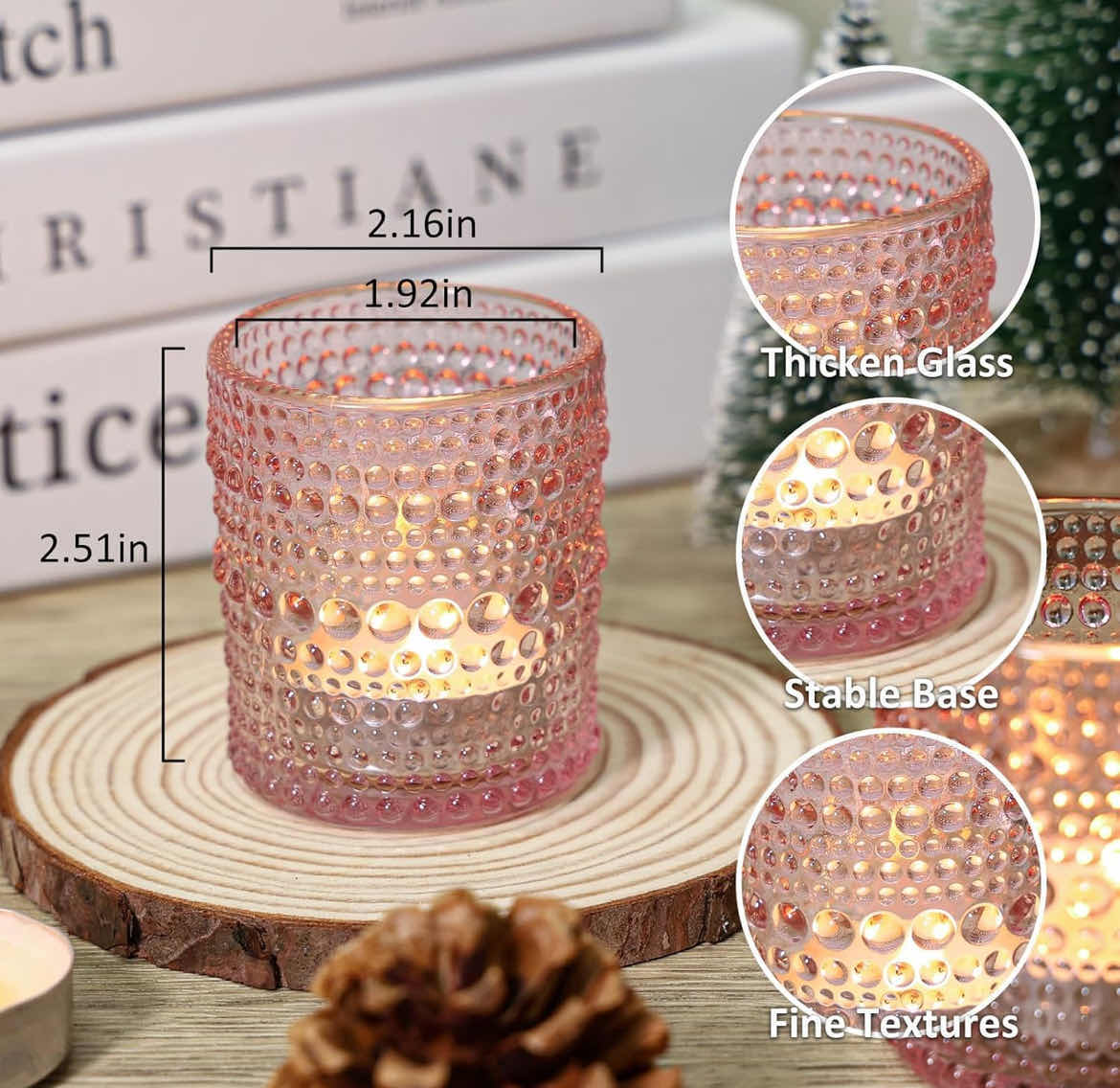 Photo 2 of 36 PCS VOTIVE CANDLE HOLDERS, PINK GLASS CANDLE HOLDER BULK FOR TABLE CENTERPIECE, TEA LIGHTS CANDLE HOLDERS FOR WEDDING SHOWER, PARTY AND HOME DECOR