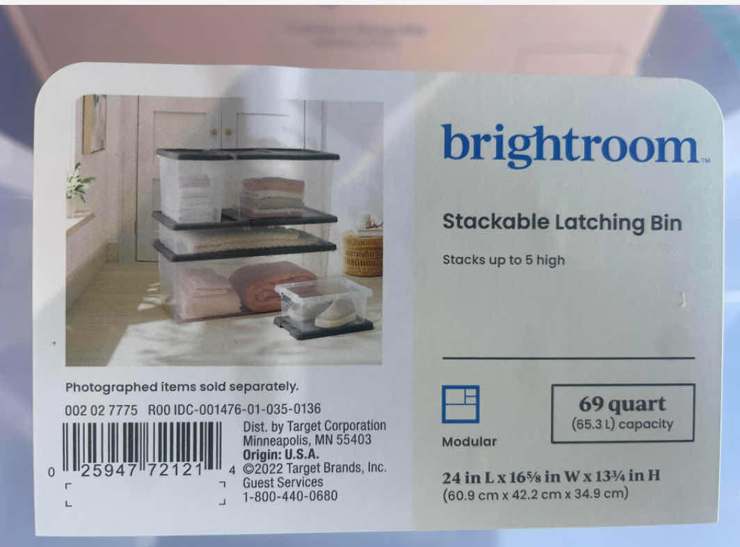 Photo 1 of CASE OF 6 NEW BRIGHTROOM STACKABLE LATCHING BIN 69Q 24” X 16” X 13-3?4”