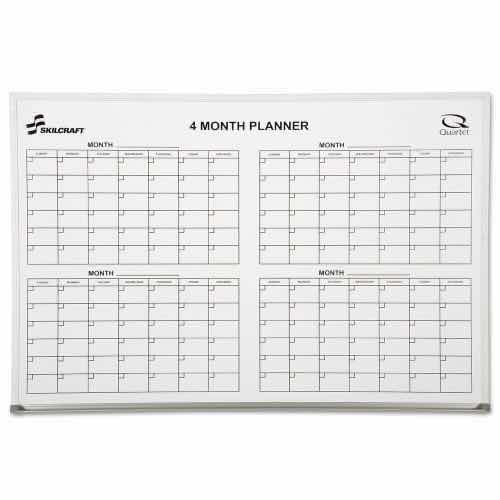 Photo 1 of ABILITYONE 7110015550295, SKILCRAFT CUBICLE CALENDAR BOARD, FOUR MONTH, 24 X 36, WHITE SURFACE, ALUMINUM FRAME