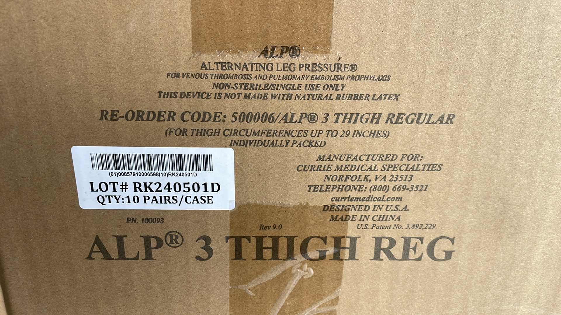 Photo 1 of CURRIE ALP 3 REGULAR THIGH (10 PAIR)
VENOUS THROMBOEMBOLISM PREVENTION SYSTEM