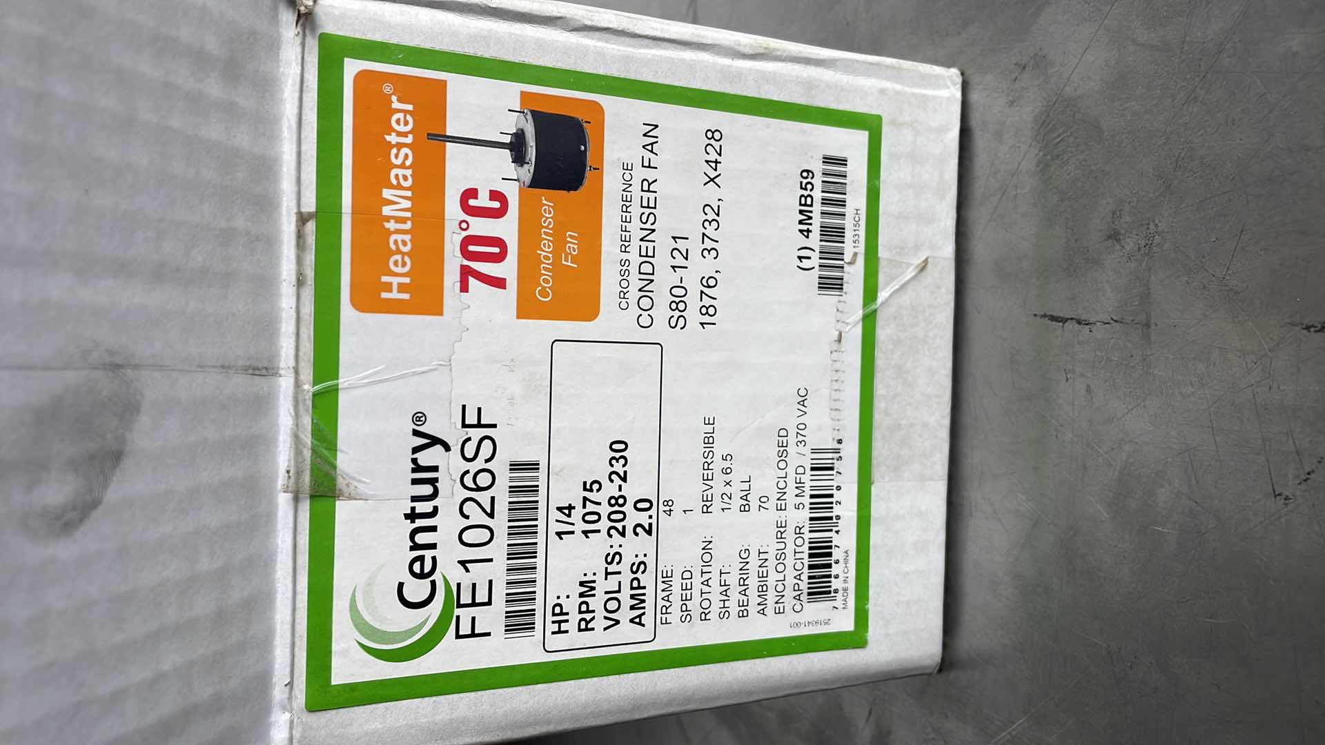 Photo 3 of CENTURY CONDENSER FAN MOTOR: STUD MOUNT, TOTALLY ENCLOSED AIR-OVER, 1/4 HP, 1,075 NAMEPLATE RPM