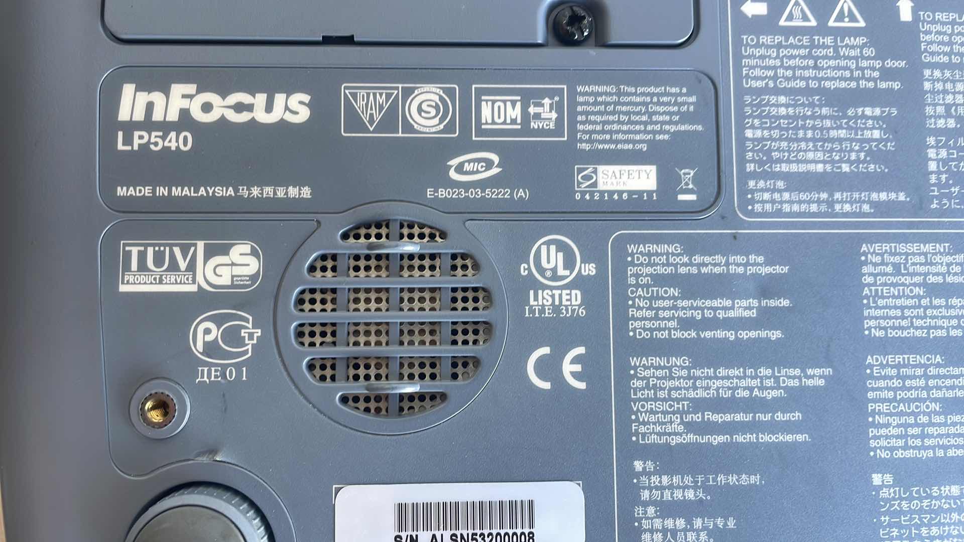 Photo 1 of INFOCUS LP540 PROJECTOR