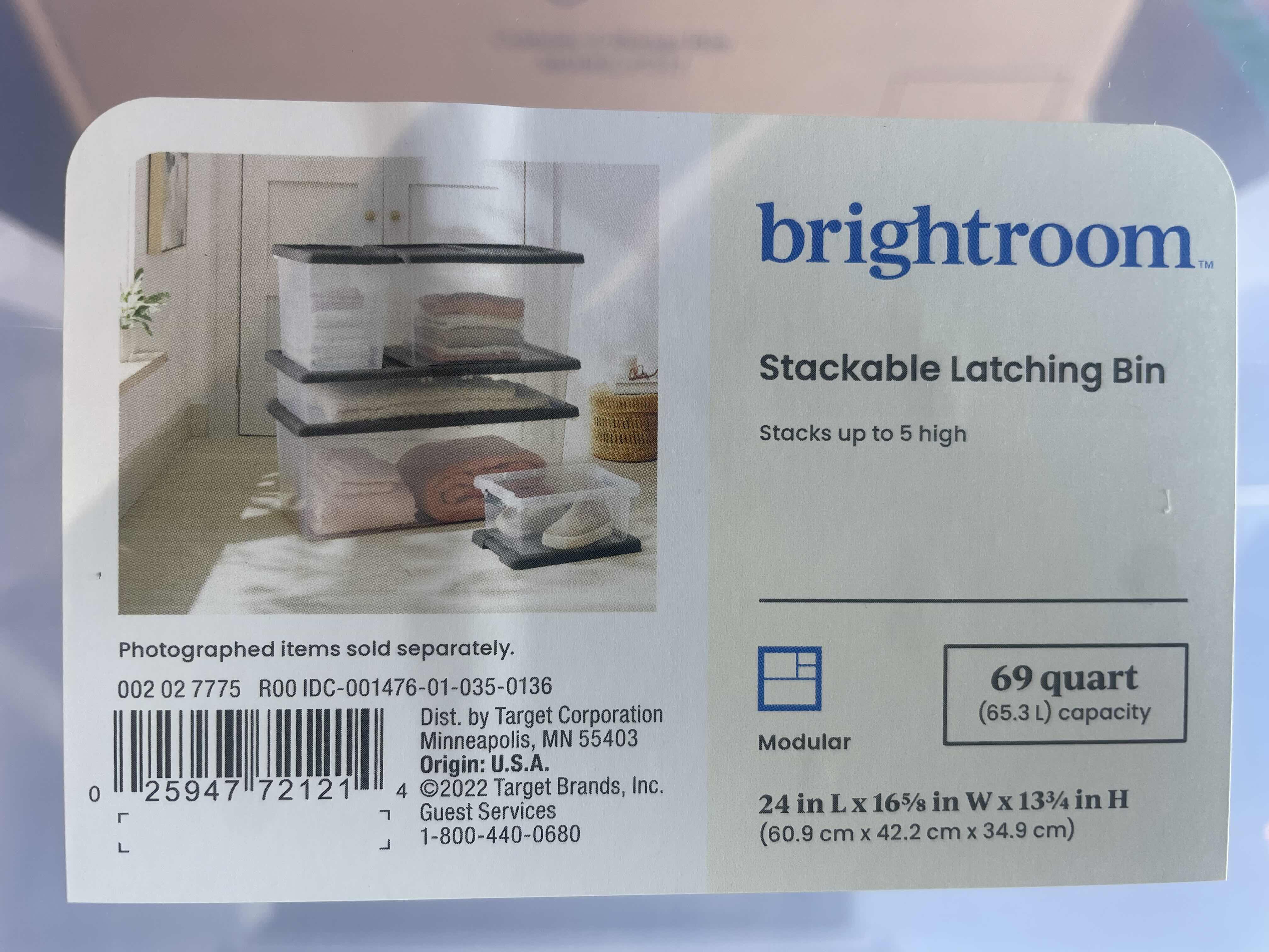 Photo 1 of CASE OF 6 NEW BRIGHTROOM STACKABLE LATCHING BIN 69Q 24” X 16” X 13-3?4”