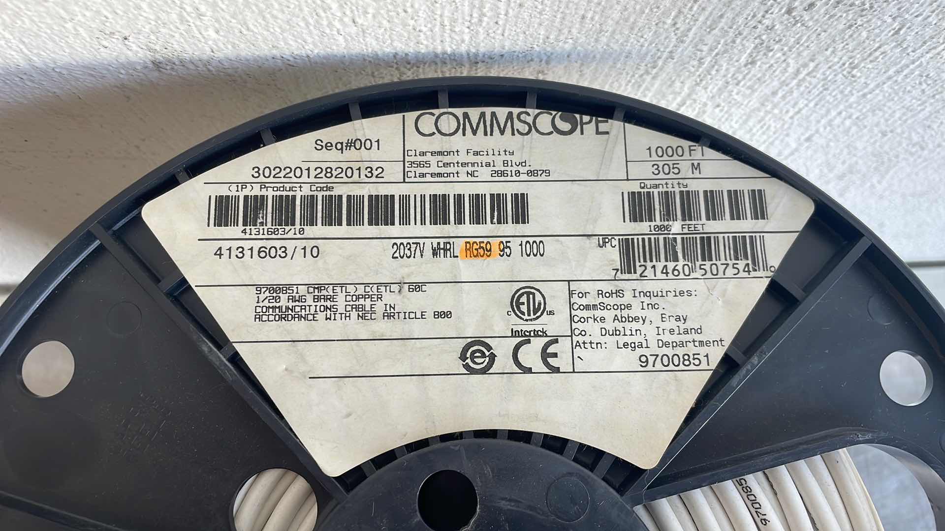 Photo 1 of COMMSCOPE 20AWG BARE COPPER 1000’