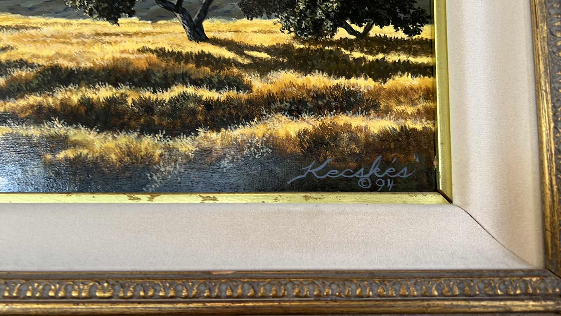 View 4 of VINTAGE ORNATE FRAMED ARTWORK SIGNED BY ARTIST FRANK KEVSKES 43x34