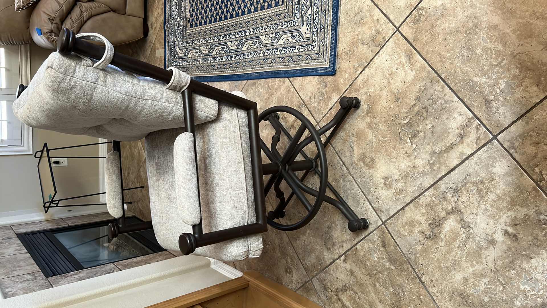 Photo 3 of WROUGHT IRON SWIVEL BAR STOOL SEAT H28”