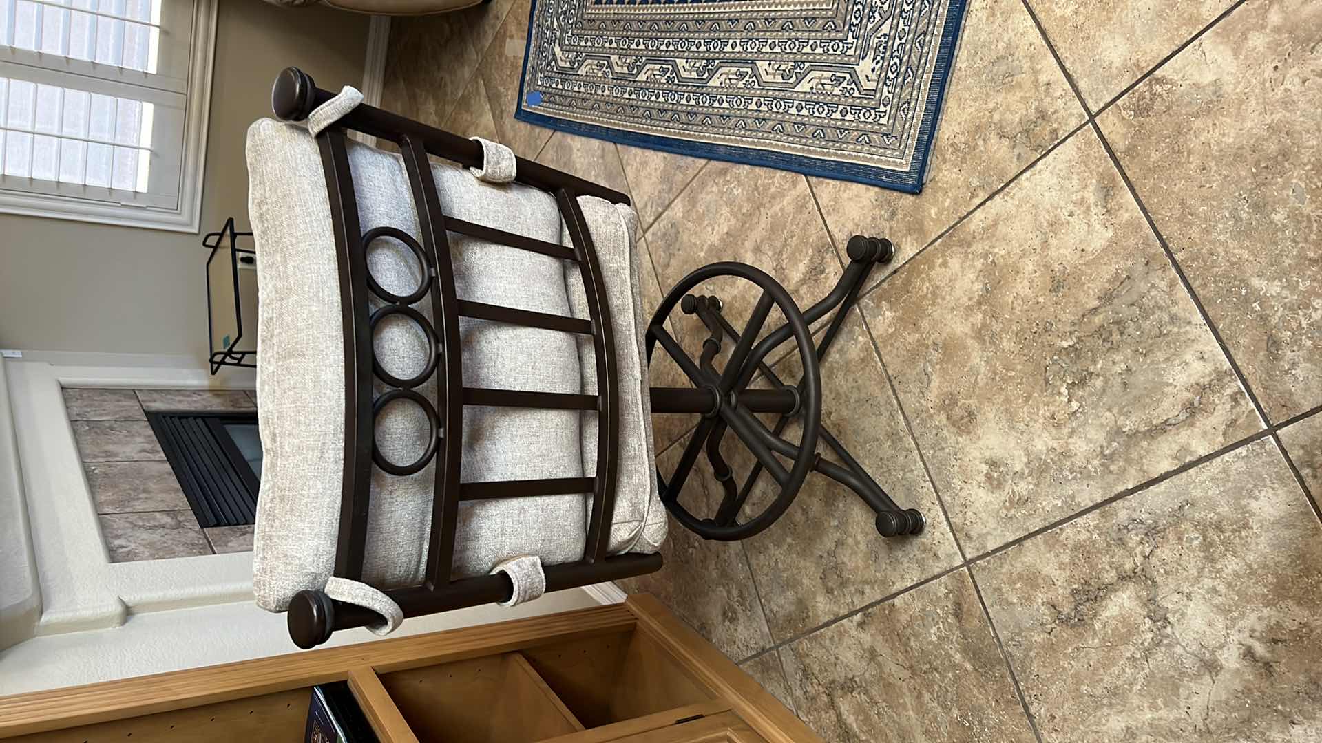 Photo 2 of WROUGHT IRON SWIVEL BAR STOOL SEAT H28”