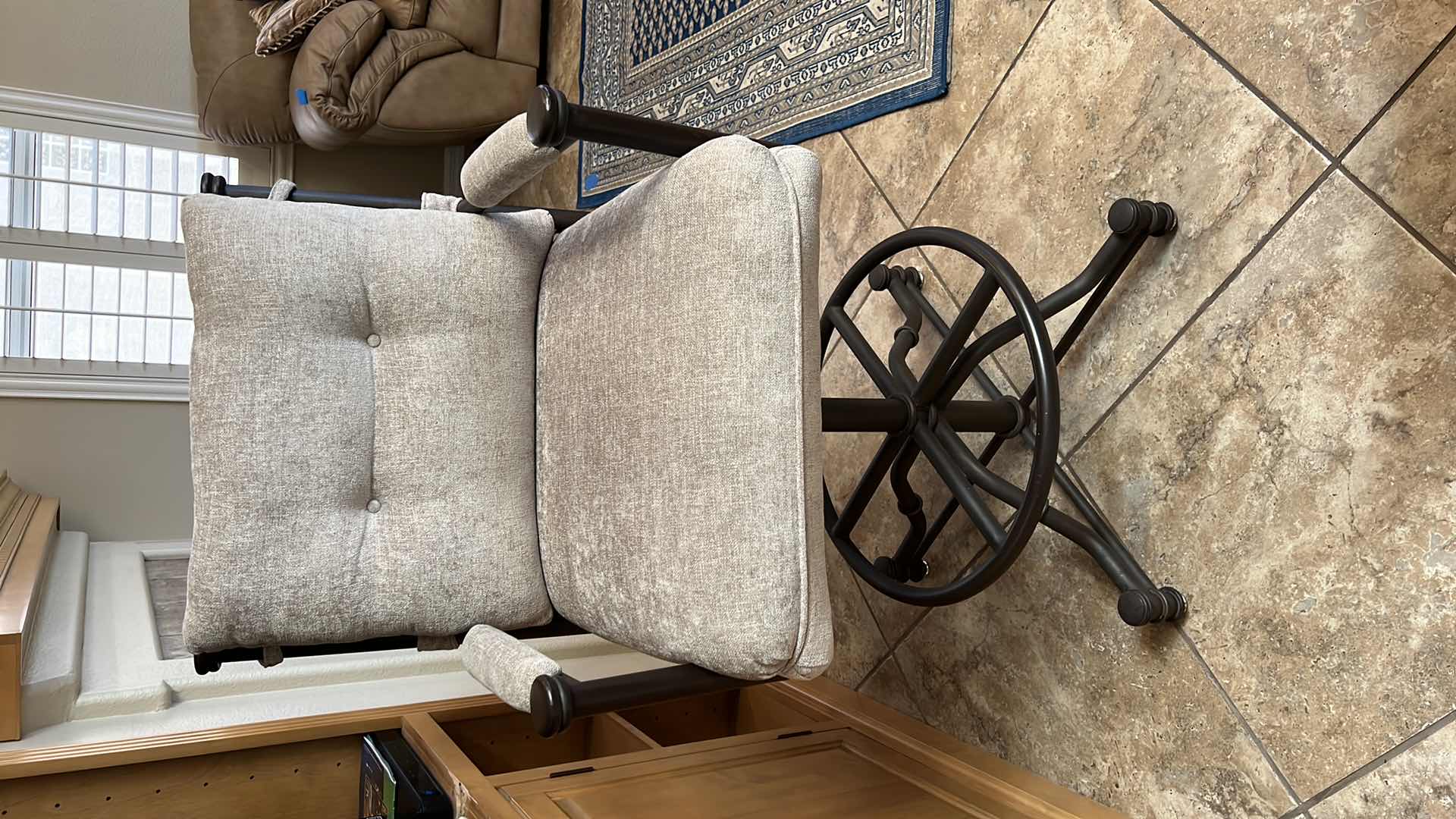 Photo 1 of WROUGHT IRON SWIVEL BAR STOOL SEAT H28”