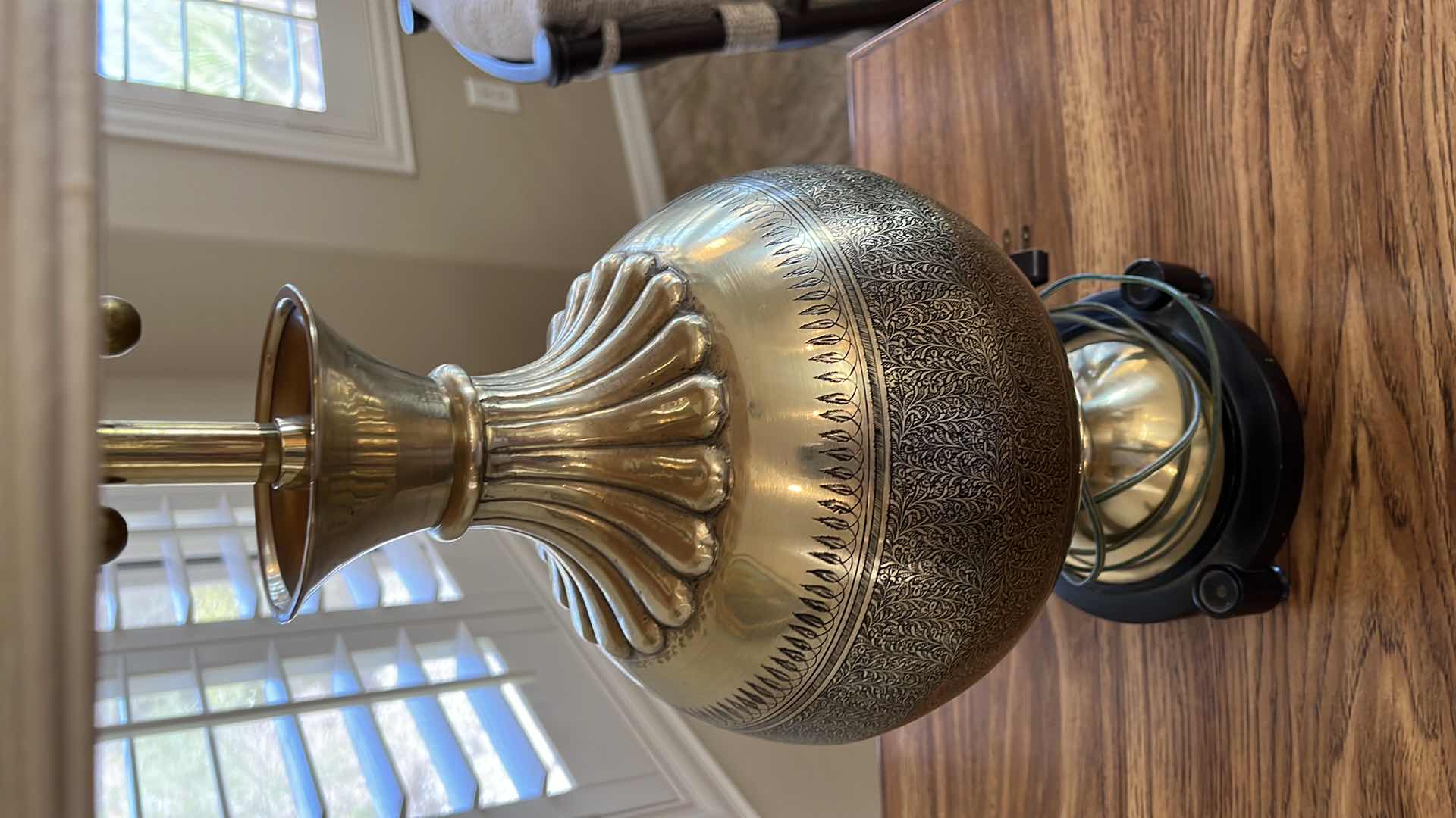 Photo 1 of VINTAGE BRASS LAMP W SHADE H38”