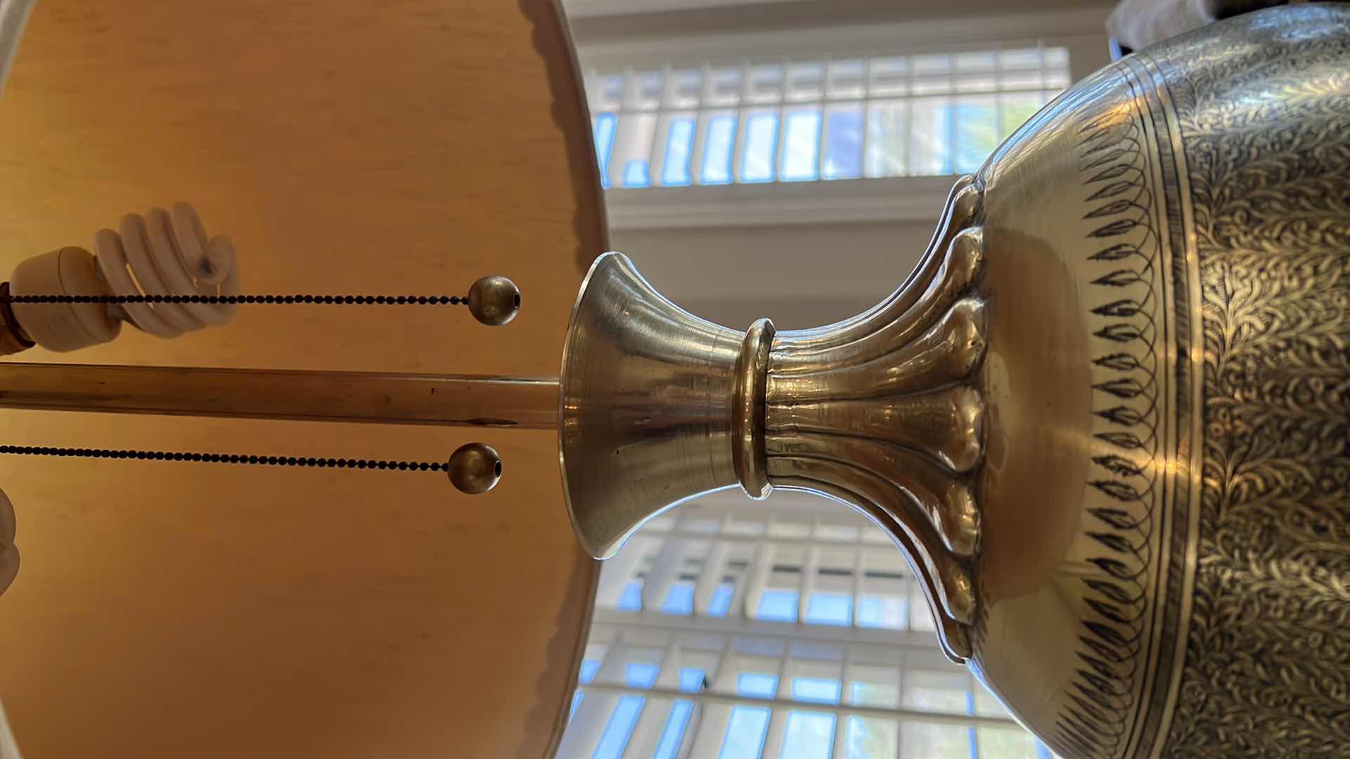 Photo 1 of VINTAGE BRASS LAMP W SHADE H38”