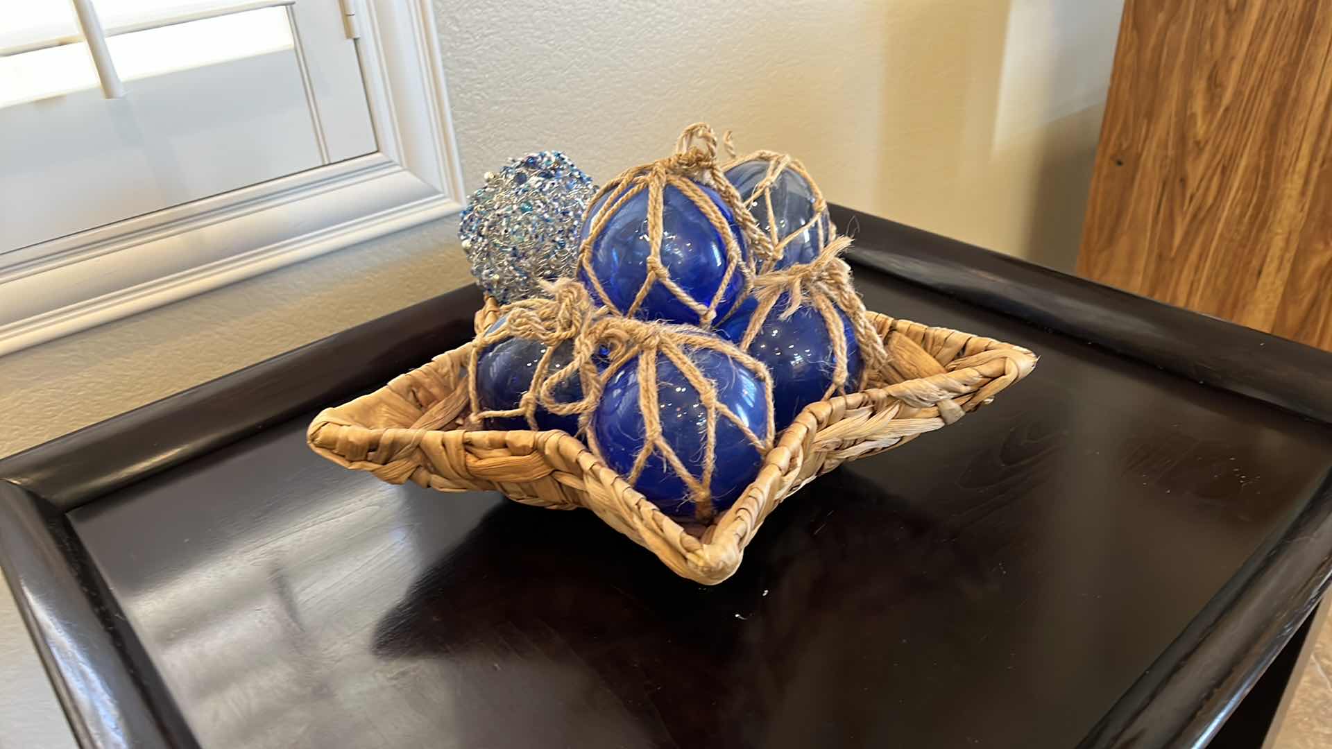 Photo 1 of STAR WICKER BASKET W BLUE GLASS BALLS