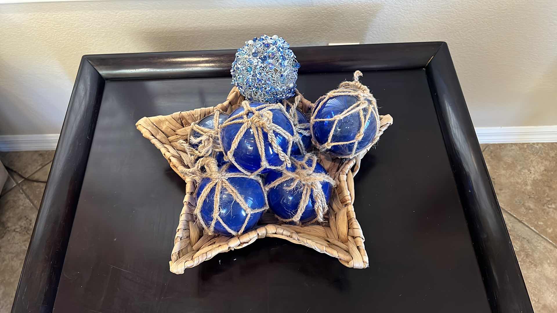 Photo 1 of STAR WICKER BASKET W BLUE GLASS BALLS