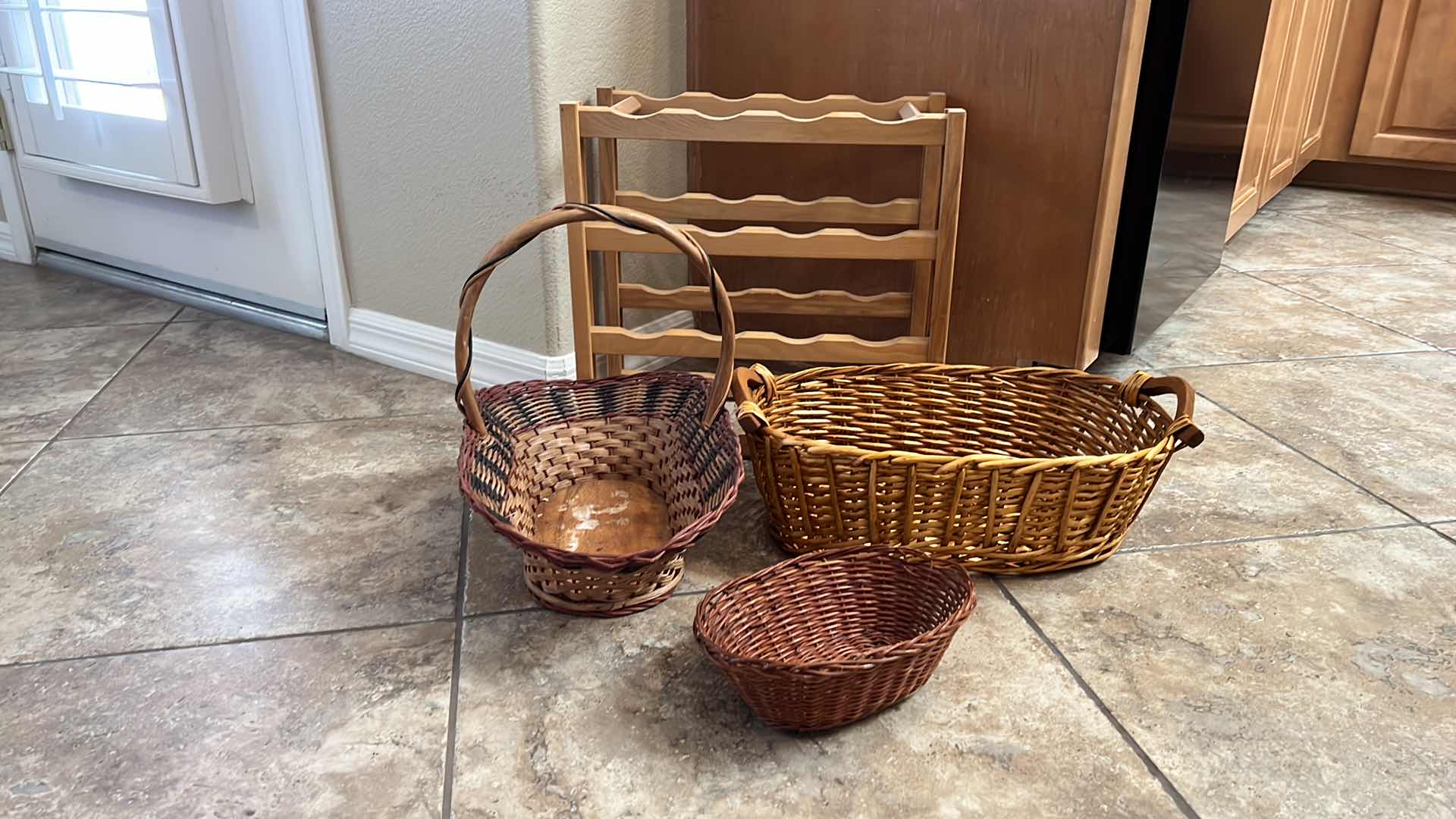 Photo 1 of 3 WICKER BASKETS W WOOD WINE RACK
