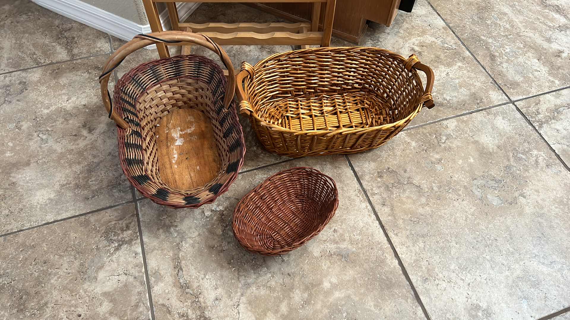 Photo 1 of 3 WICKER BASKETS W WOOD WINE RACK