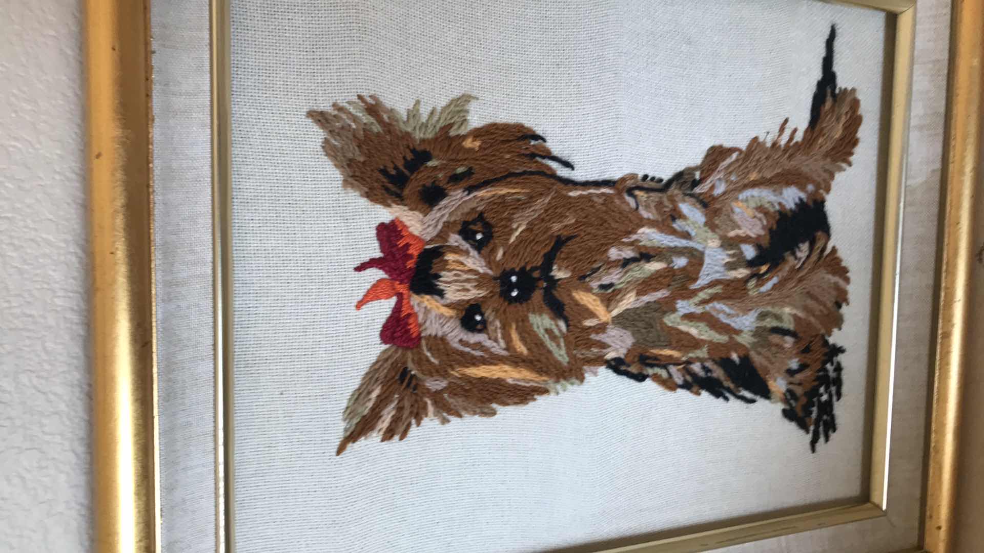 Photo 2 of FRAMED NEEDLE POINT YORKSHIRE TERRIERS 14” X 17”