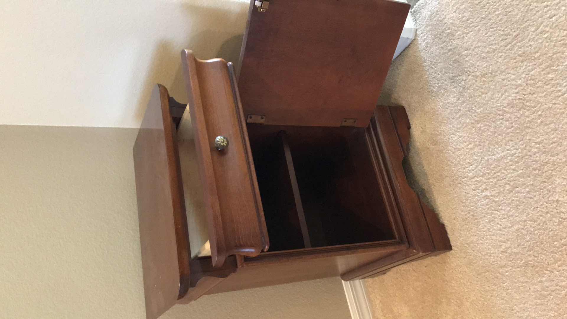 Photo 1 of WOOD SIDE TABLE 18” X 14” H27” HANDLE MISSING