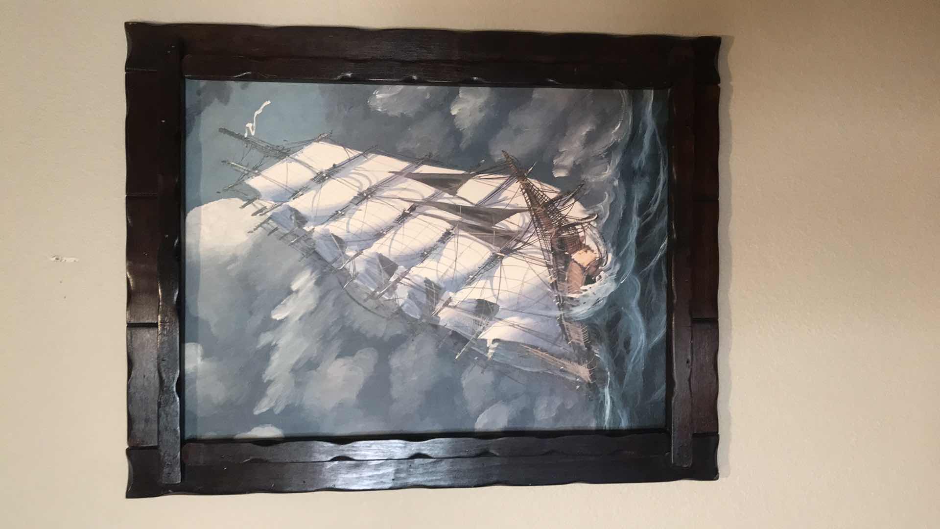 Photo 1 of FRAMED ARTWORK SHIP AT SEA 25” X 32”