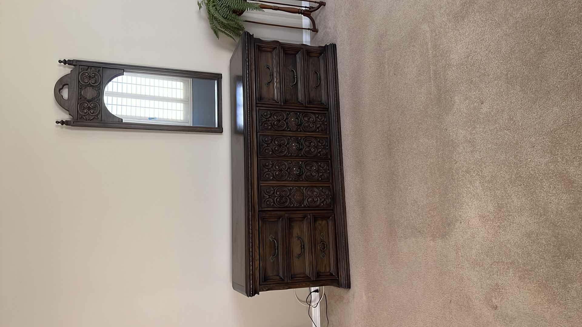Photo 1 of VINTAGE WALNUT DRESSER W WALL MIRROR 77”x 31” H22”
