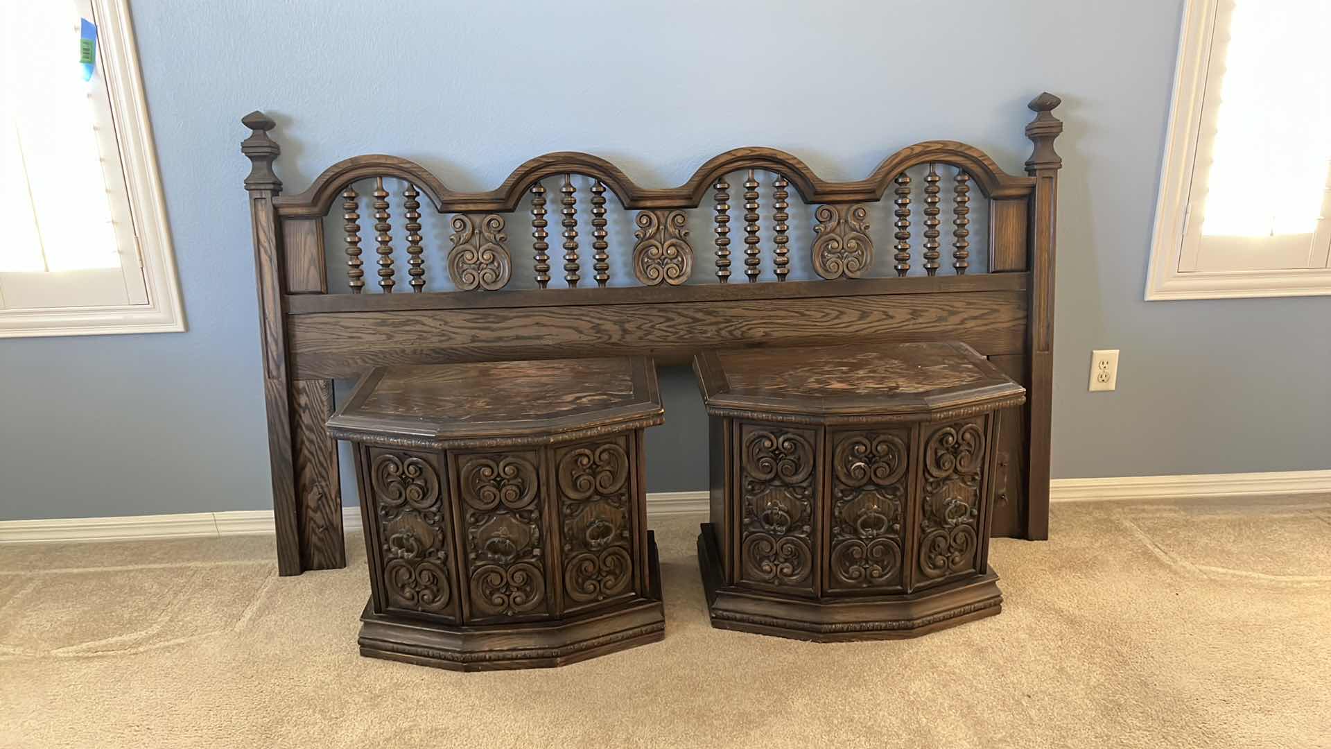 Photo 6 of VINTAGE WALNUT KING HEADBOARD W 2 MATCHING NIGHTSTANDS