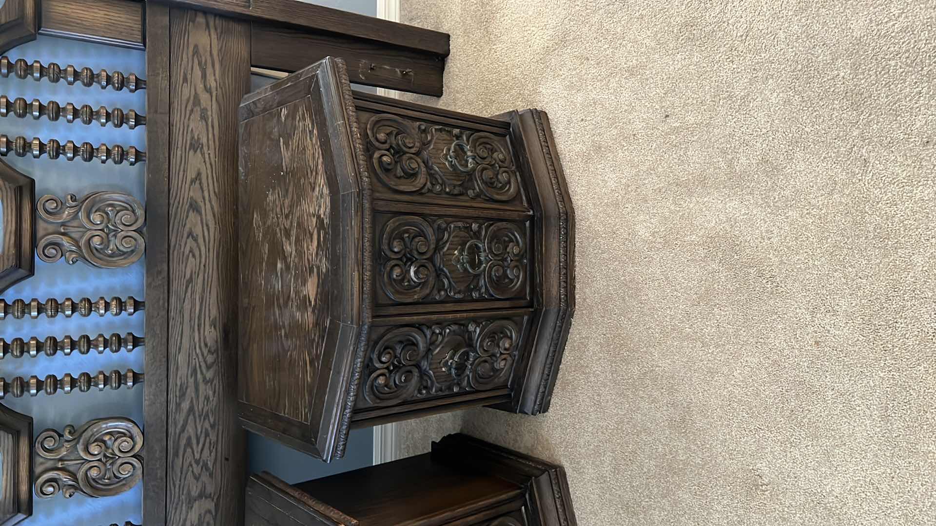 Photo 2 of VINTAGE WALNUT KING HEADBOARD W 2 MATCHING NIGHTSTANDS