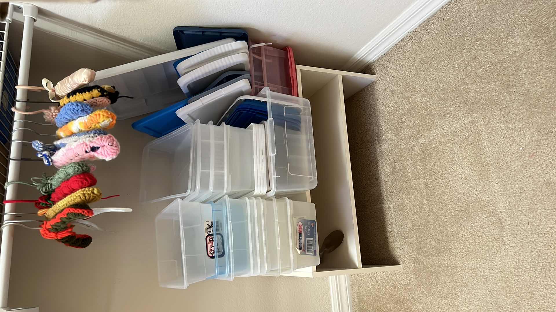 Photo 2 of PLASTIC BINS, HANGERS, SHOE RACK