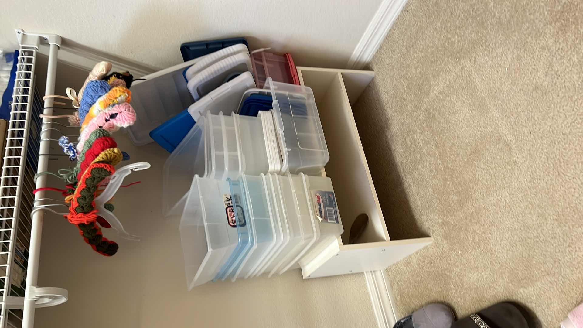 Photo 1 of PLASTIC BINS, HANGERS, SHOE RACK