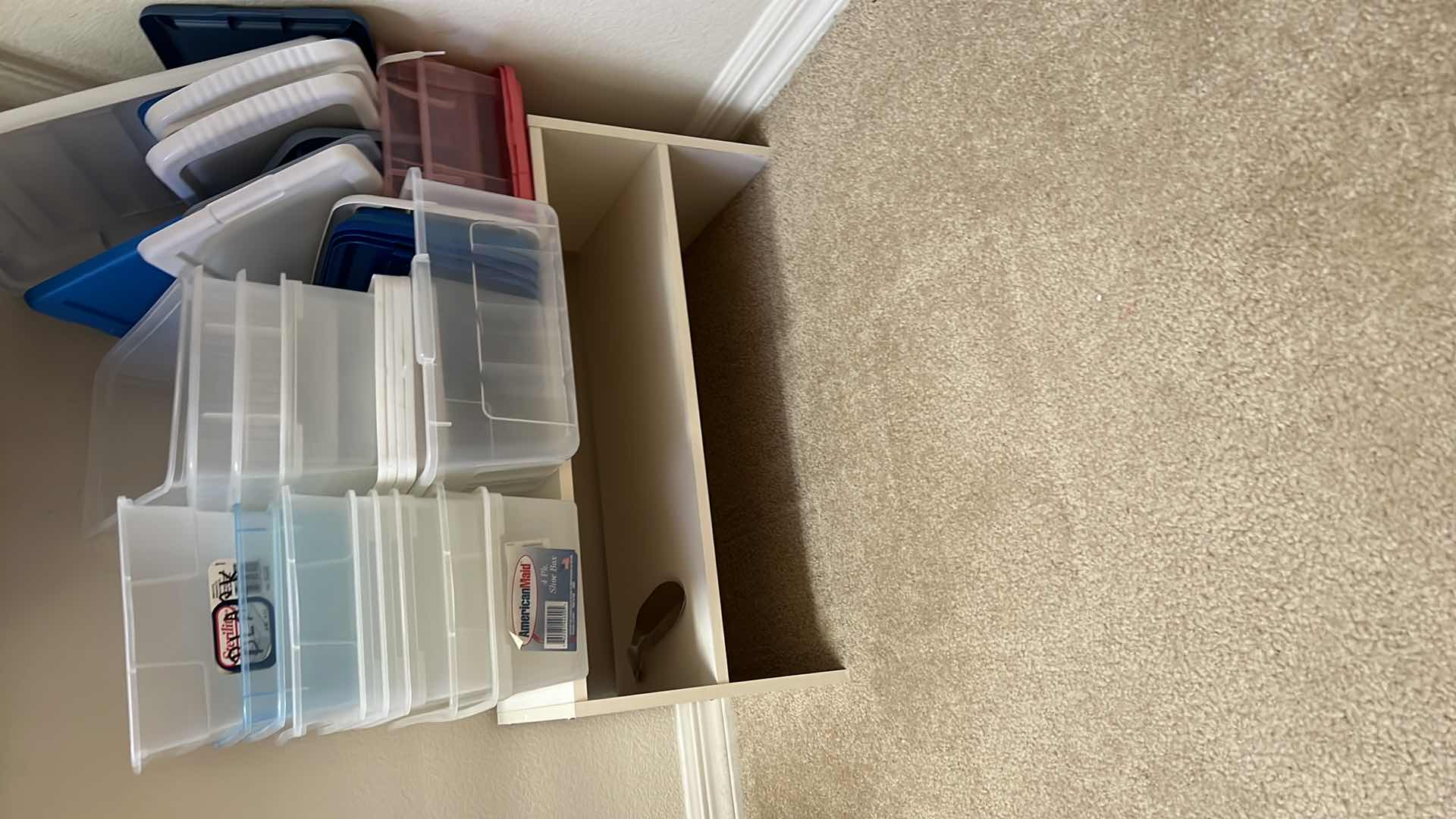 Photo 3 of PLASTIC BINS, HANGERS, SHOE RACK