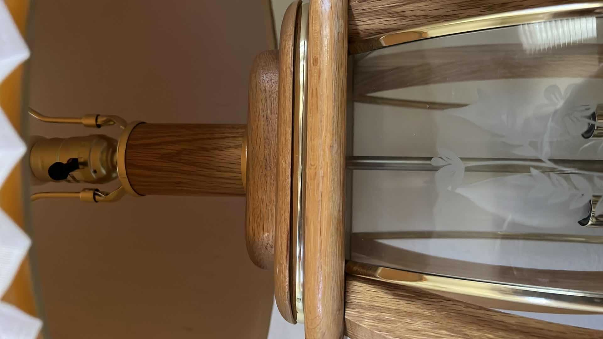Photo 1 of VINTAGE OAK W GLASS TABLE LAMP W SHADE H32”