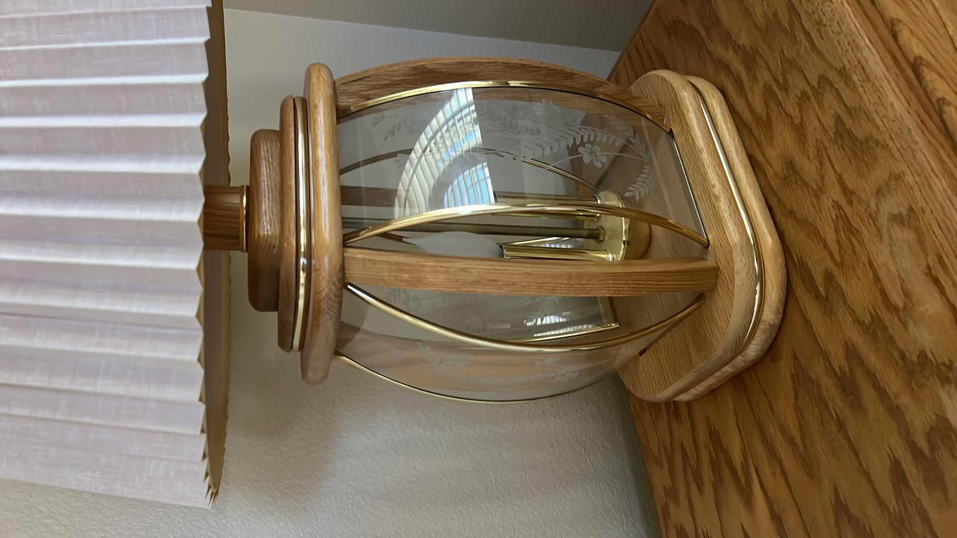 Photo 1 of VINTAGE OAK W GLASS TABLE LAMP W SHADE H32”