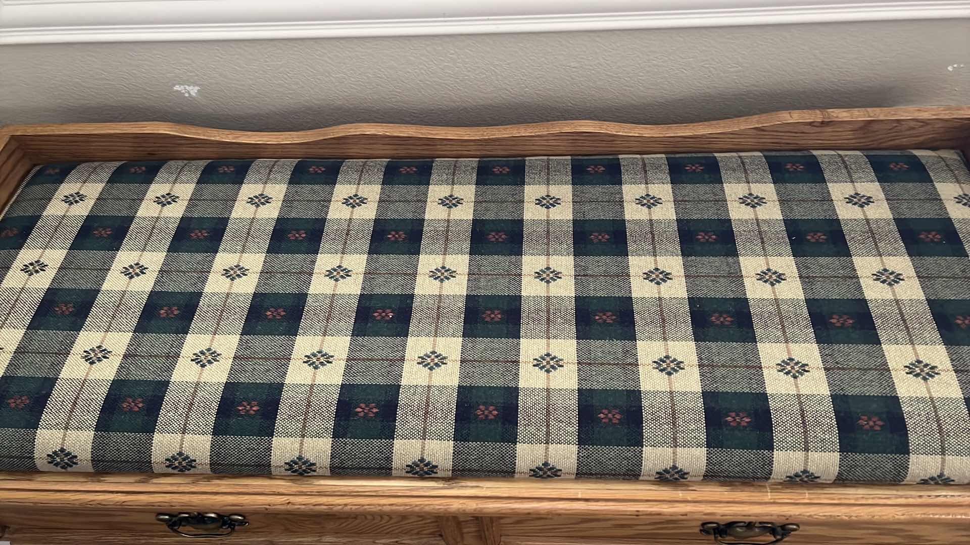 Photo 3 of OAK W UPHOLSTERED TOP STORAGE CHEST BENCH 48” x 18” H22” (CONTENTS INCLUDED)