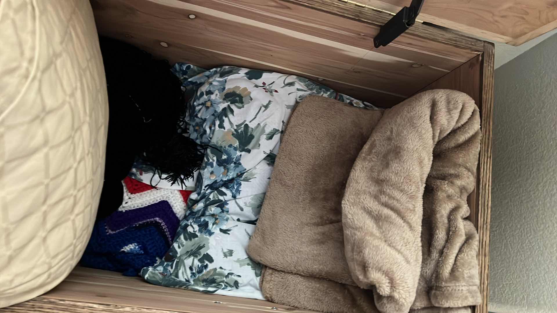 Photo 1 of OAK W UPHOLSTERED TOP STORAGE CHEST BENCH 48” x 18” H22” (CONTENTS INCLUDED)