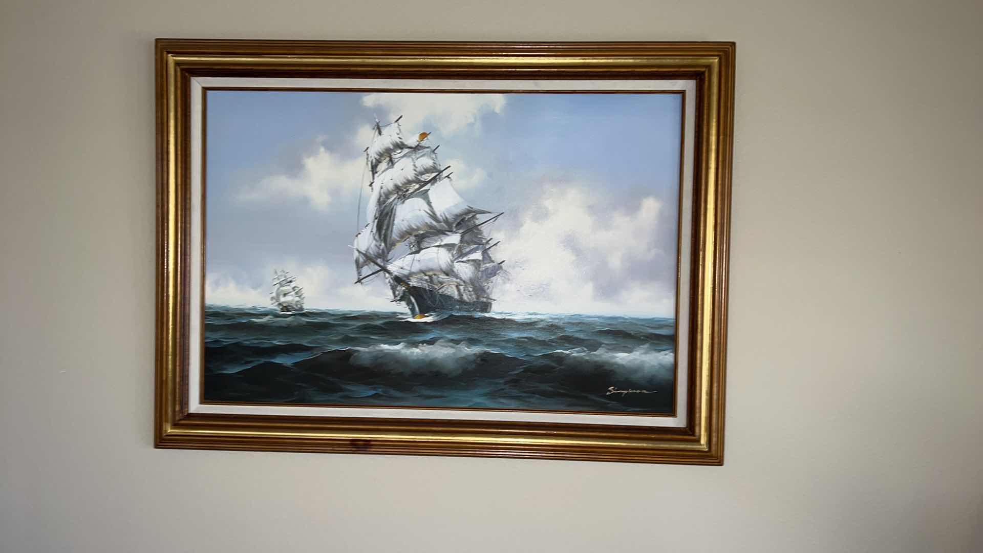 Photo 1 of FRAMED SAILBOAT ARTWORK ARTIST SIGNED 42” x 31”