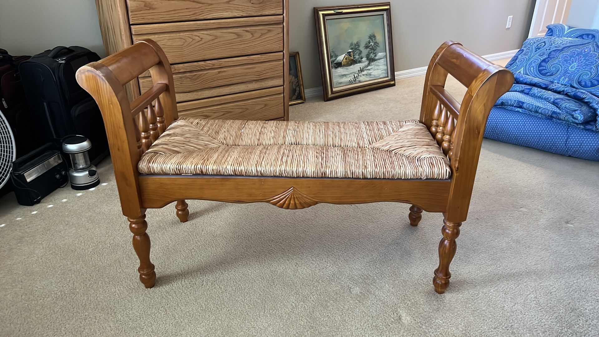 Photo 3 of WOOD W WICKER BENCH 43” x 18” H29”