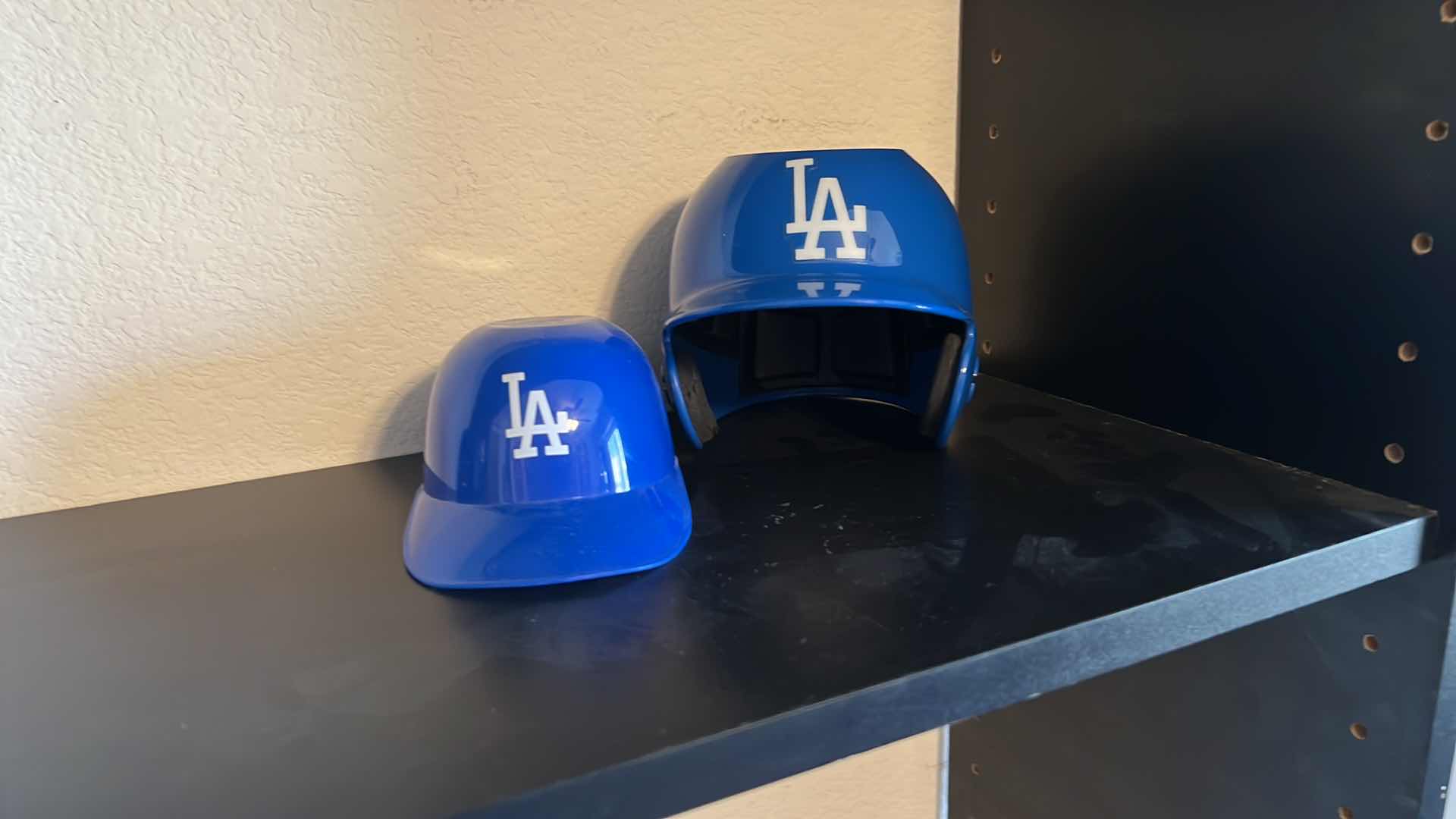 Photo 1 of 4 DODGERS MEMORABILIA. BAT, 2 HELMETS, BANK