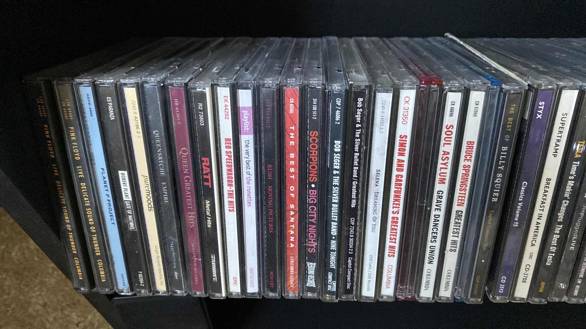 Photo 7 of CD STORAGE UNIT WITH ROCK CDS. 24x10x31H AC/DC JOURNEY PAT BENETAR BOSTON EAGLES PRINCE OZZY & MANY MORE