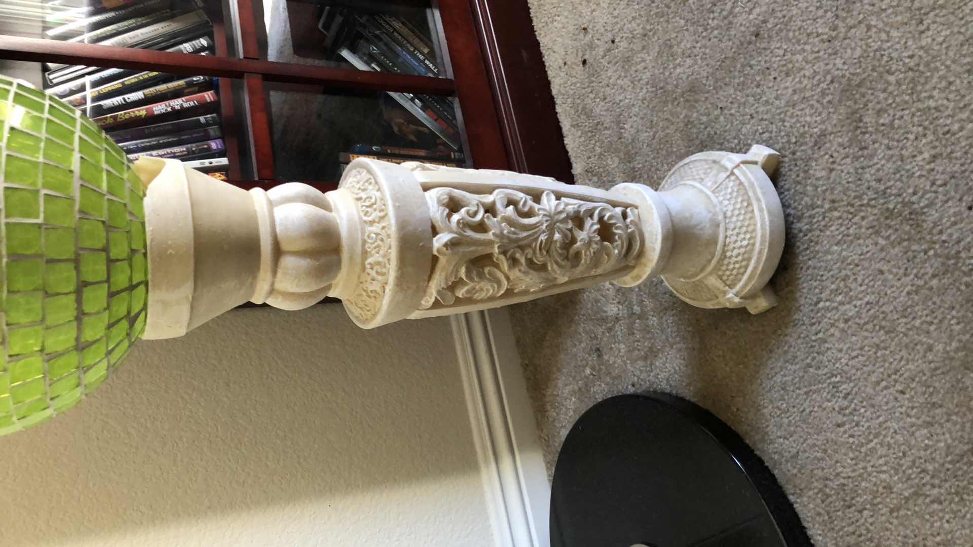 Photo 3 of OUTDOOR DECOR, GREEN GLASS GAZING BALL ON PEDESTAL, H28”