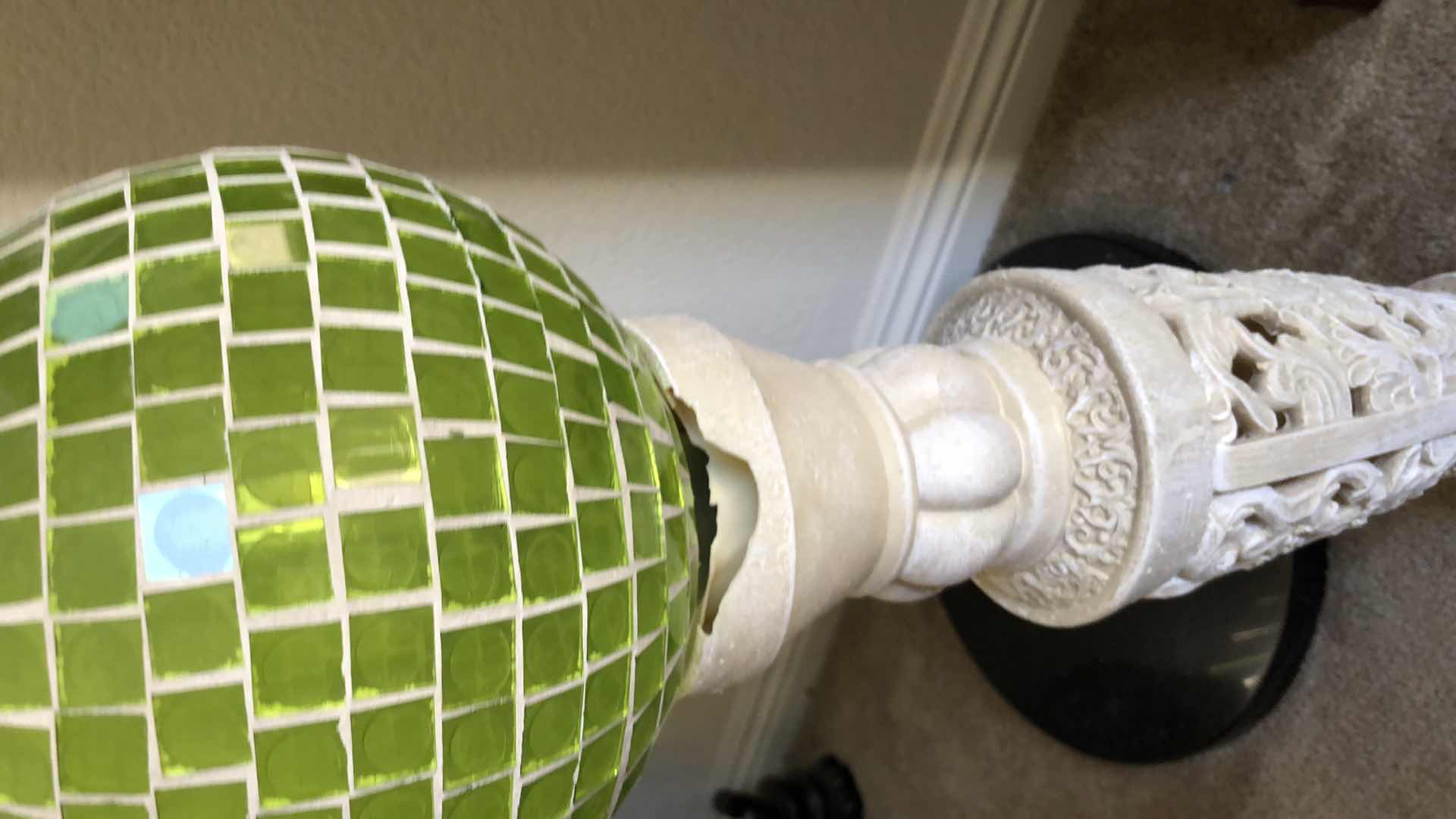 Photo 5 of OUTDOOR DECOR, GREEN GLASS GAZING BALL ON PEDESTAL, H28”