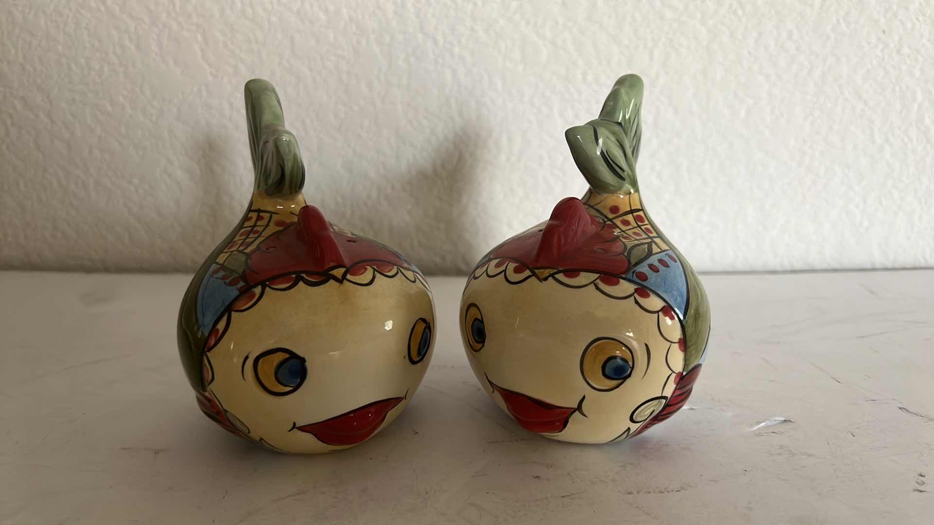 Photo 1 of 2-CERAMIC COLORFUL FISH SALT/PEPPER SHAKERS