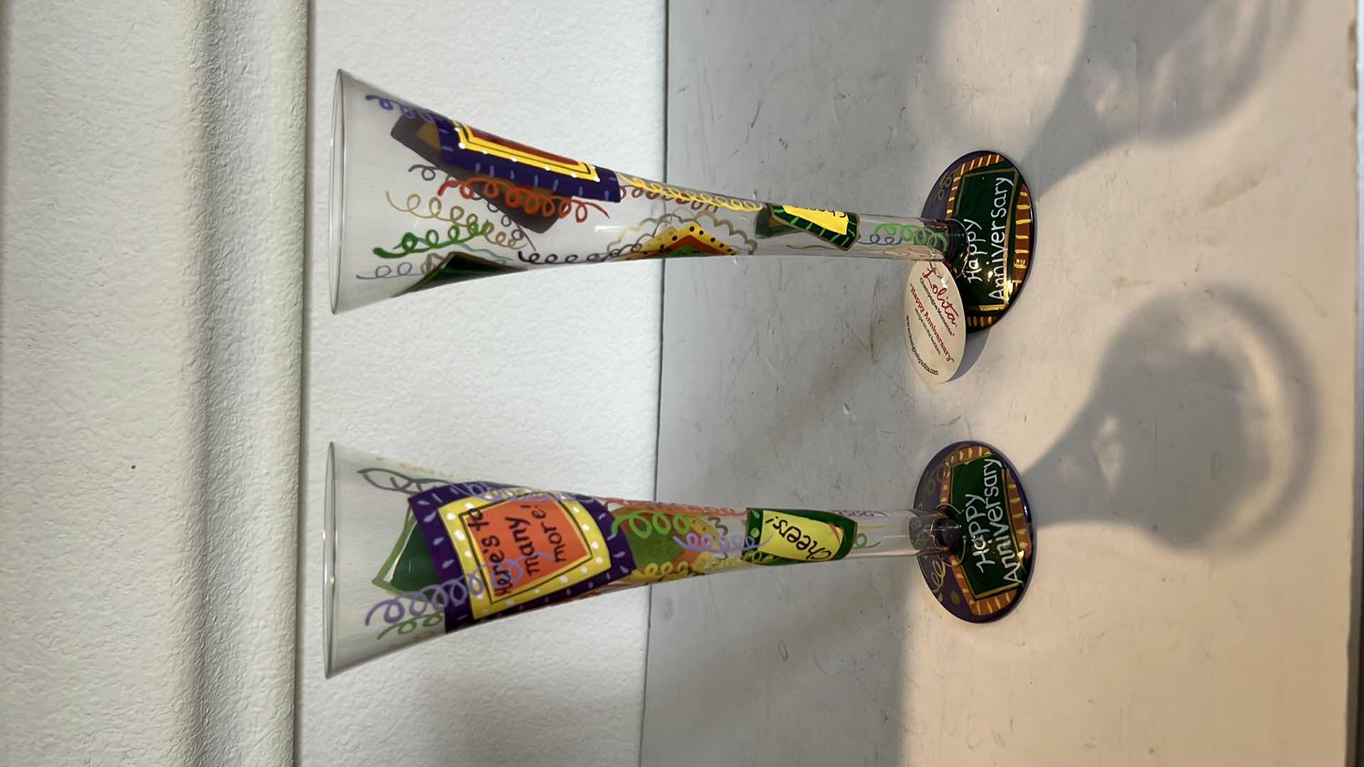 Photo 1 of 2-COLLECTIBLE LOLITA “HAPPY ANNIVERSARY” CHAMPAGNE GLASSES