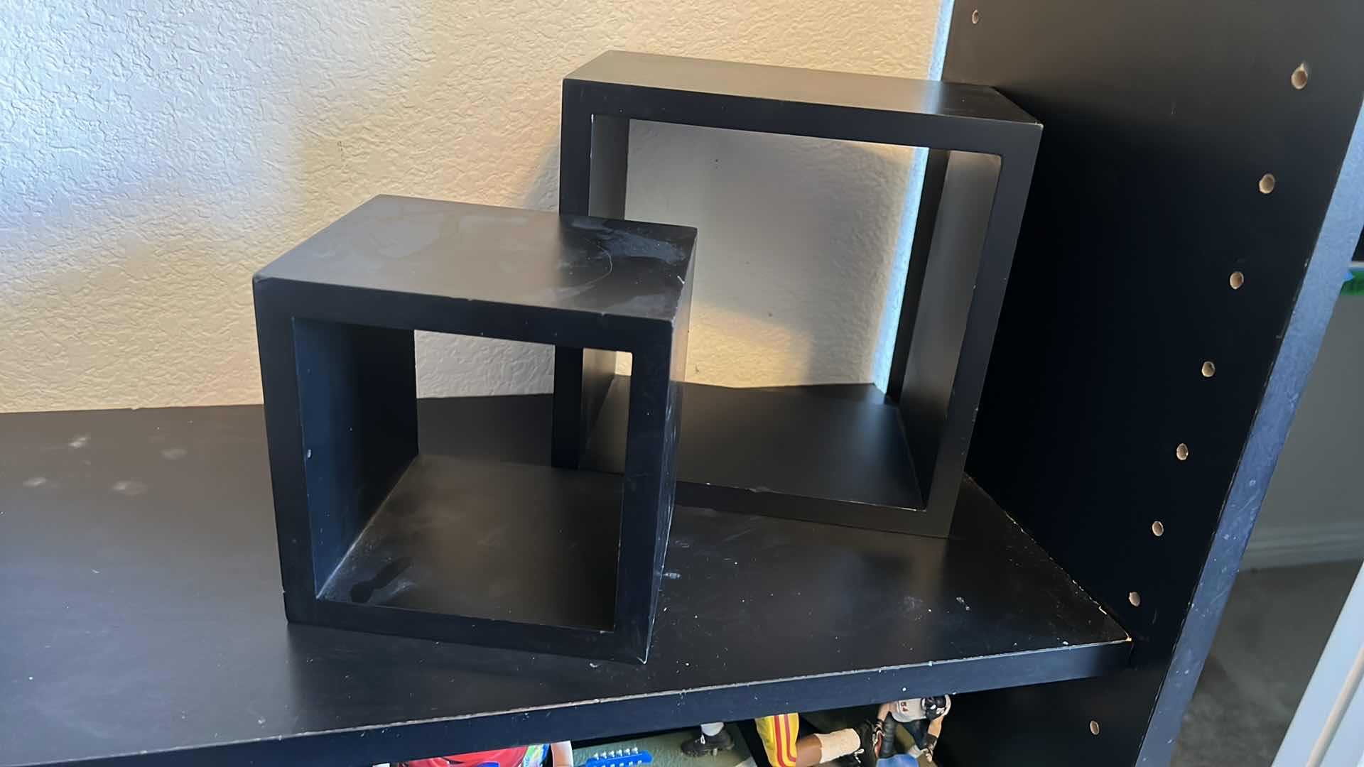 Photo 1 of 2 BLACK WOOD WALL BOXES 4”x 4”  H5”, 7” x 4” x H7”