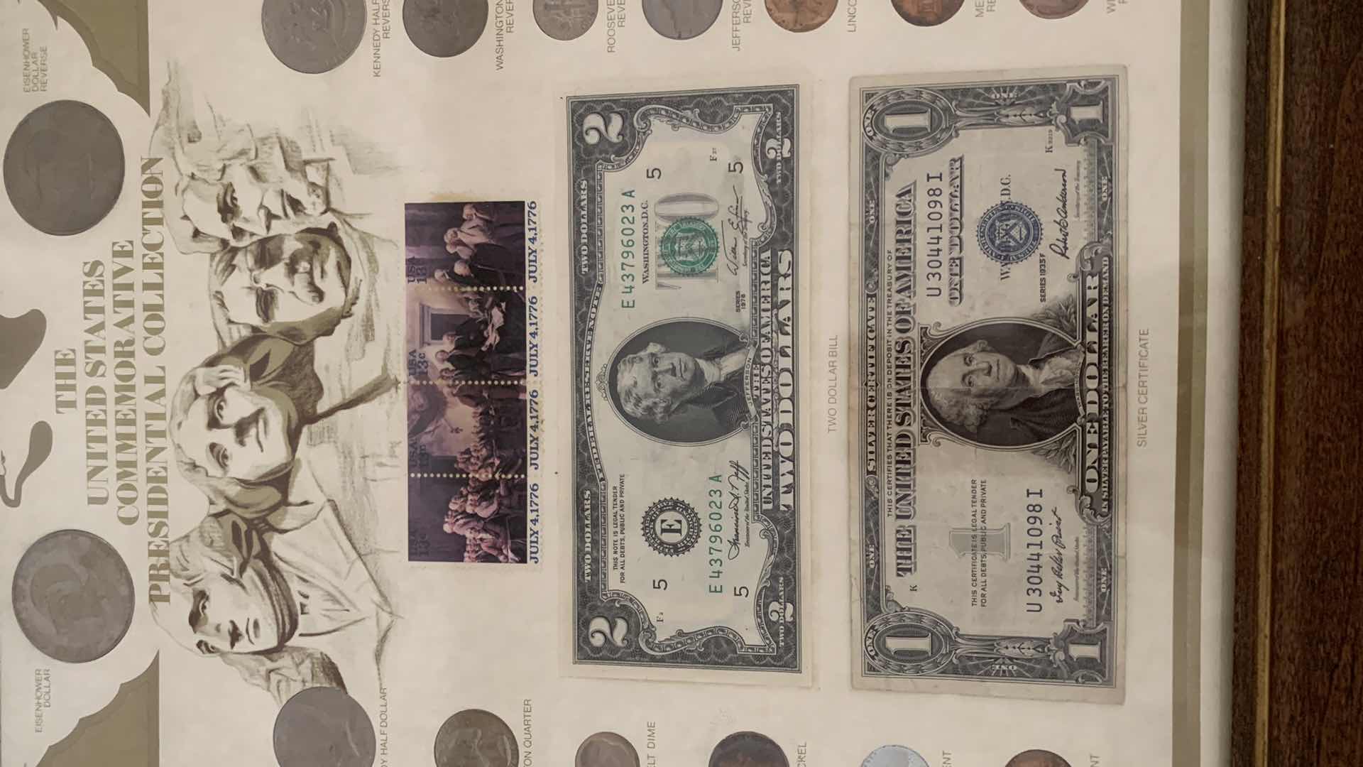 Photo 1 of FRAMED UNITED STATES COMMEMORATIVE PRESIDENTIAL CURRENCY COLLECTION.