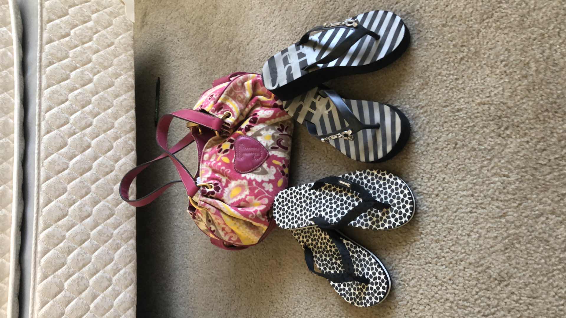 Photo 1 of JUICY COUTURE HANDBAG AND 2 PAIR FLIP FLOPS 10” LONG