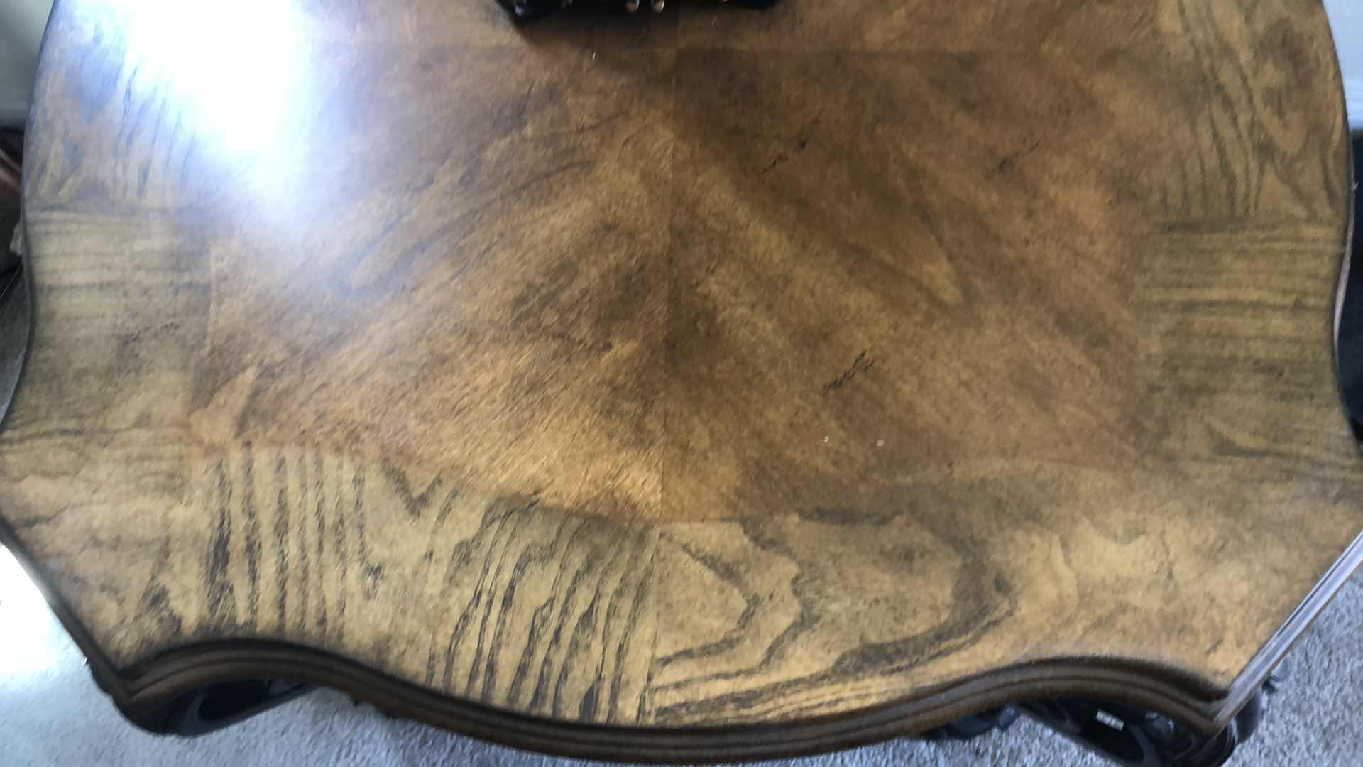 Photo 1 of ORNATE WOOD ACCENT TABLE, 26x26” H25”