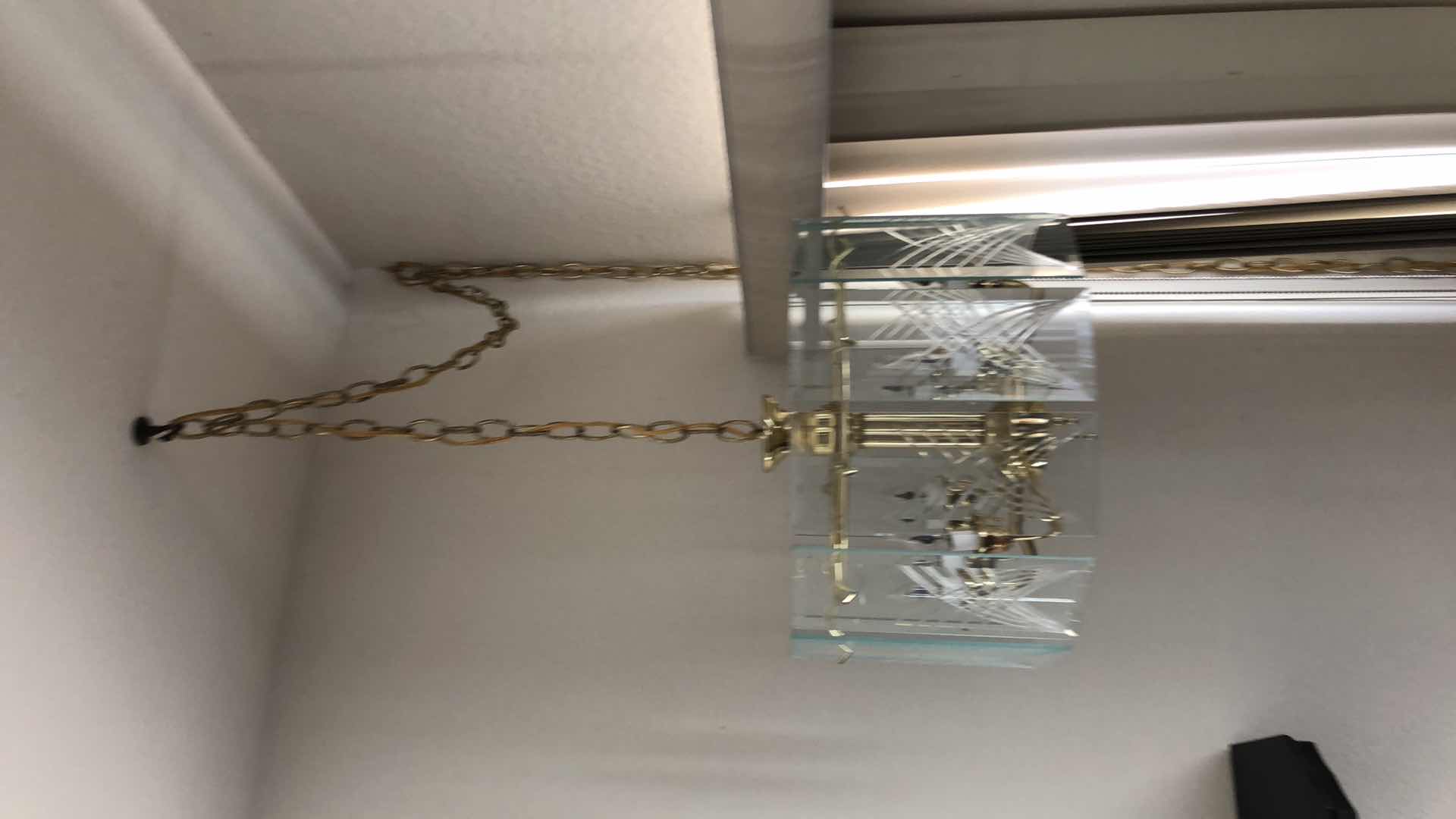 Photo 1 of ETCHED GLASS W/ BRASS HANGING SWAG LAMP