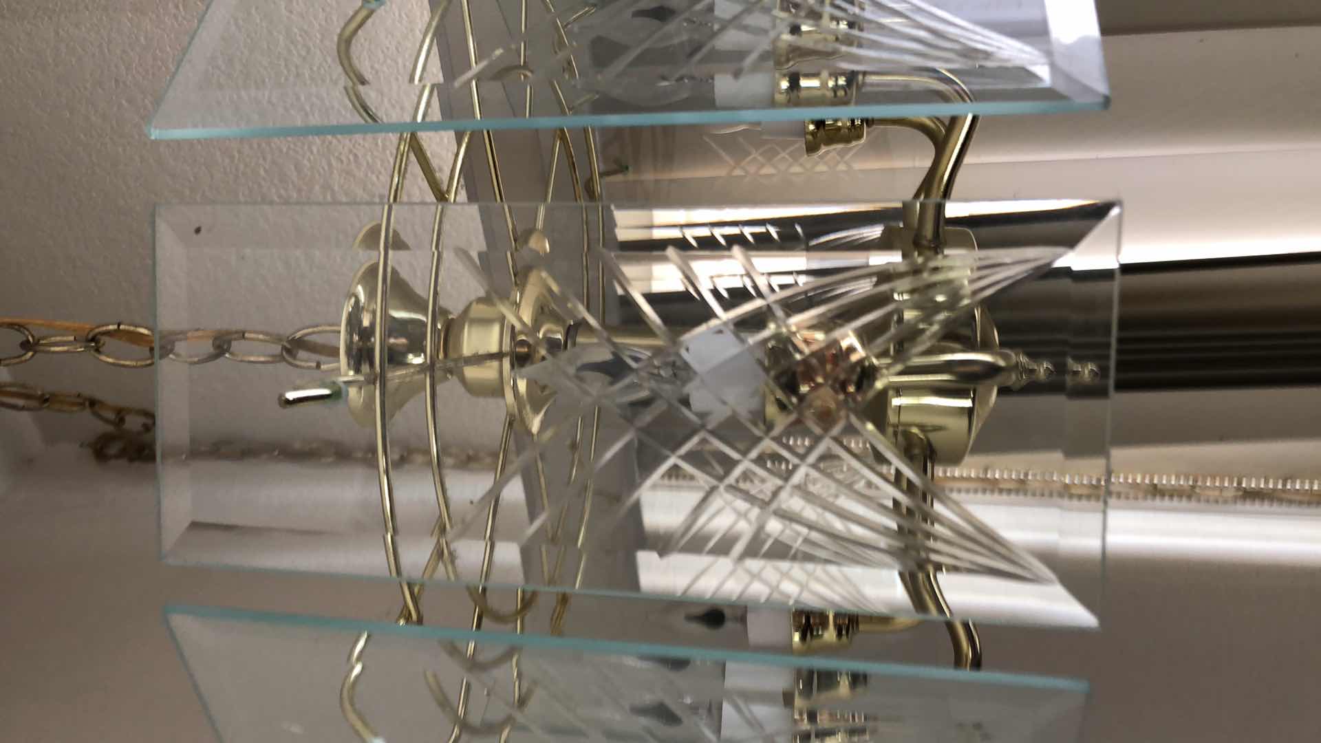 Photo 4 of ETCHED GLASS W/ BRASS HANGING SWAG LAMP